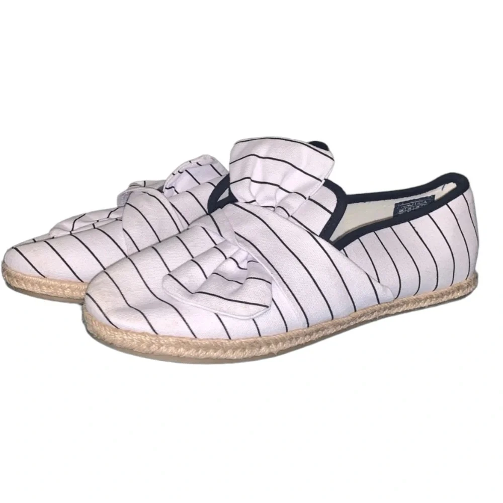 NAUTICA: Blue & White Stripe Nautical Bow Top Espadrilles - Size 9 1/2